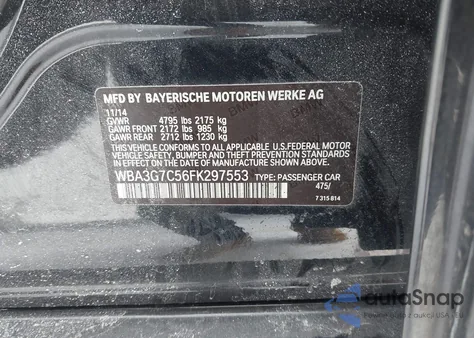 2015 BMW 328I xDrive из США, поврежденный, VIN WBA3G7C56FK297553